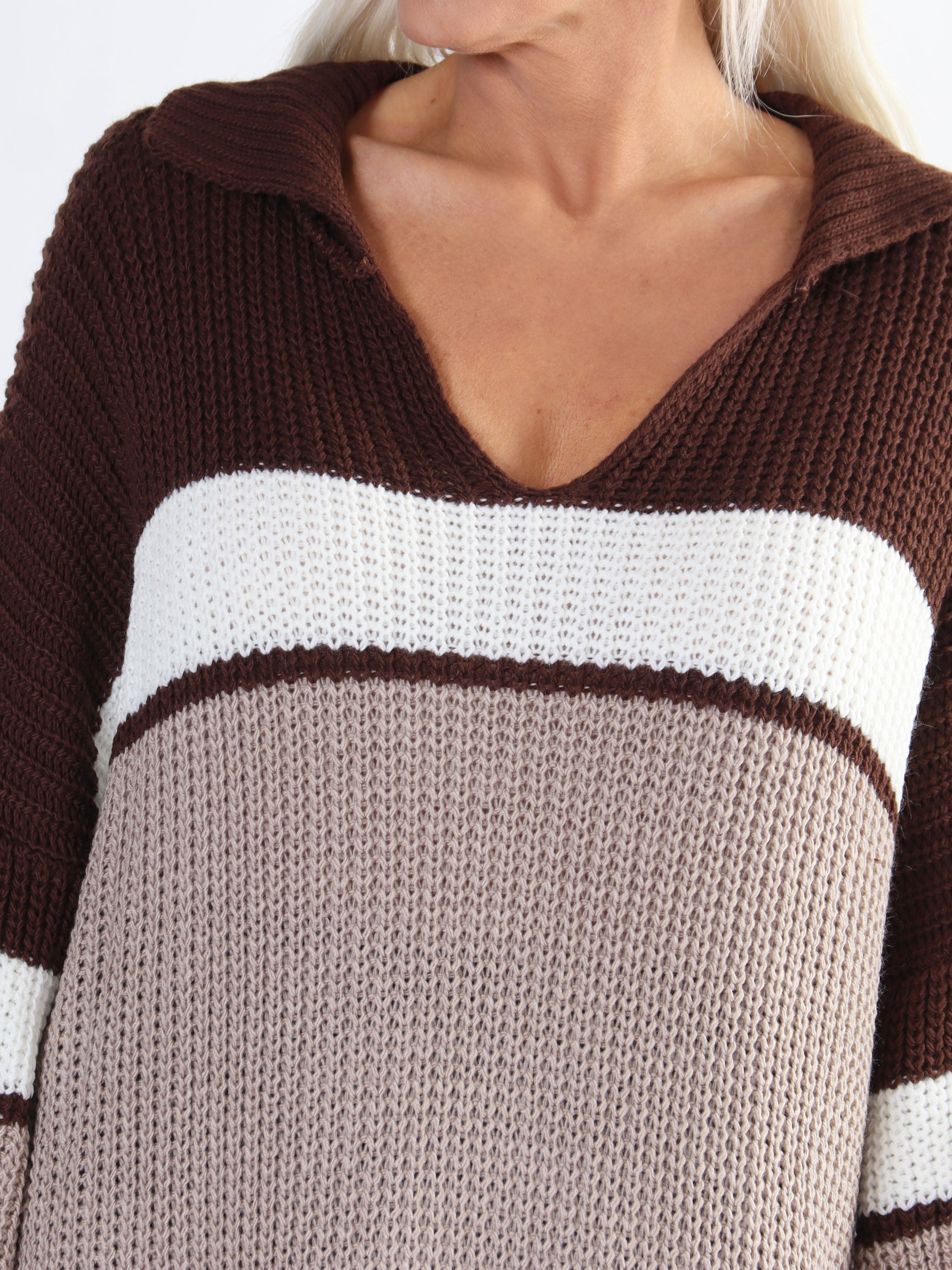 Hailey - Randig stickad klänning med liten krage i plusstorlek